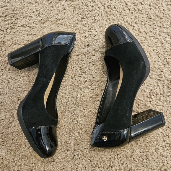 Giani Bernini Laynne Cap-Toe Block Heel Black Suede & Patent Leather Pumps, 8 - Picture 1 of 8